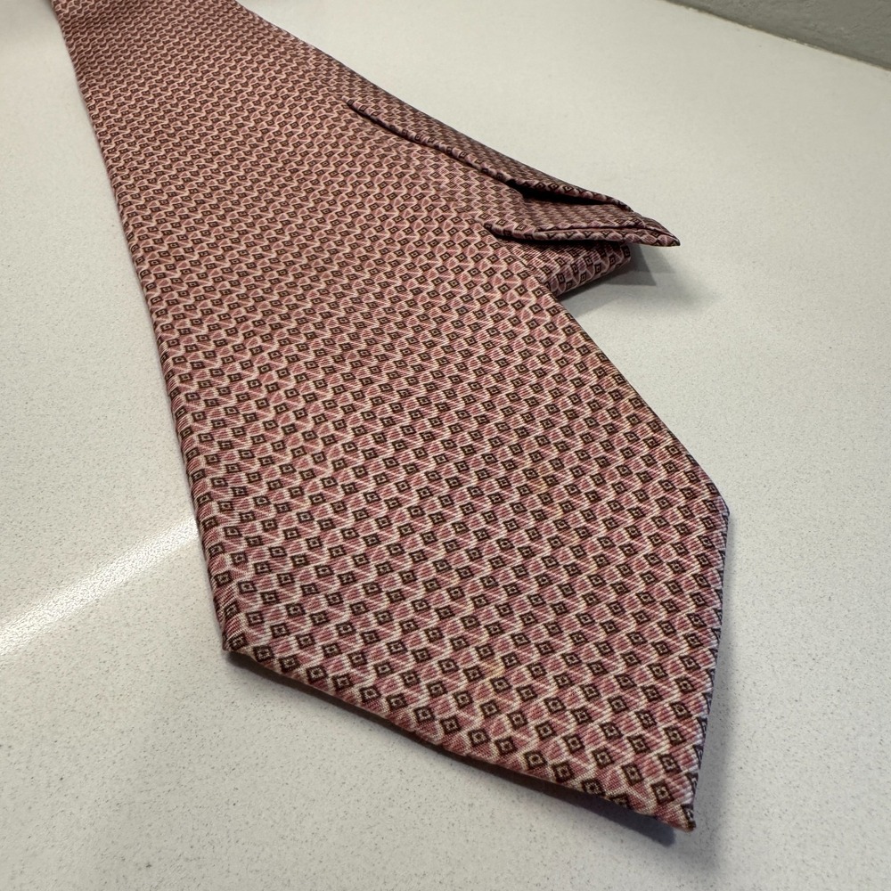 John Varvatos Tie‎ Geometric 100% Silk Hand Made Italy Necktie Casual Preppy